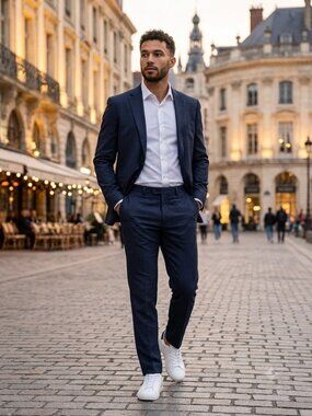Hugo Boss micro-pattern slim fit suit pants - navy - 44R